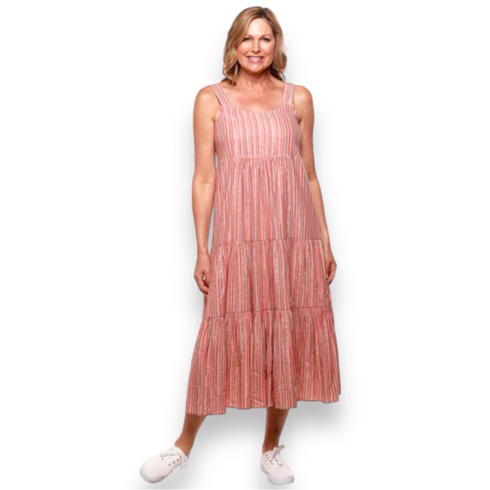 LINDA ANDERSON ROSE MULTICOLORED TIERED SUNDRESS. WOMEN’S SIZE XXLARGE